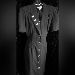 Vintage S.L. PETITES Black Button-Front Blazer Dress size 12